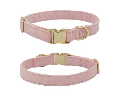 China High Quality Pet Collar Double Buckle Metal Suede Fabric Solid Color Padded Dog Collars for sale