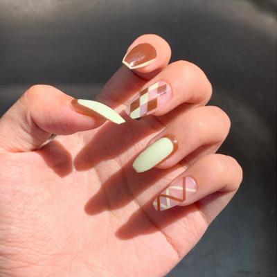 China Wholesale Bulk Eco-Friendly Meaterial Nude Color Tip Ballerina French Press On Nails With Gule Kits for sale