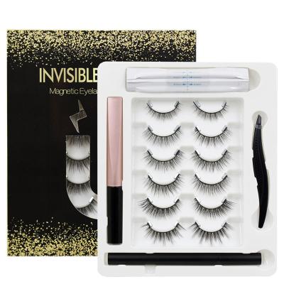 China 6 Pairs Natural High Quality Silk Synthetic Fiber Invisible Magnetic Eyelashes With Eye Lashe Coating for sale