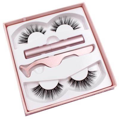 China 2 Pairs Long Fiber 3d Lashes Case Natural Pink Box Magnetic Eyelashes For Women Lashes for sale