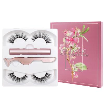 China 2 Pairs 100% Natural Hand Made Logo Box Logo Reusable 3d Synthetic Fiber Silk Magnetic Eyelashes for sale