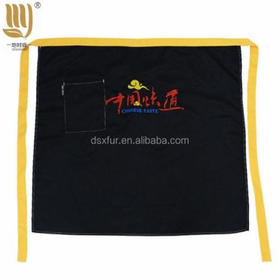 China Cheap Price Aprons With Pockets Restaurant Waitress Aprons With Pockets Polyester Cotton Half Apron Custom Simple Waist Apron Black Half Apron for sale