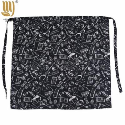 China Custom Waist Apron Wholesale Custom Waitress Restaurant Waiter Aprons With Pockets Polyester Cotton Half Apron Black Cleaning Half Apron for sale