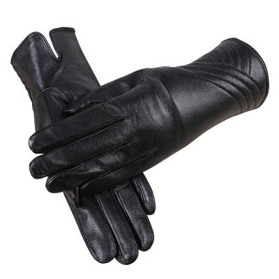 China Lady Long Sheep Leather Comfortable Black Genuine Leather Gloves Plain Women Gloves For Girls for sale