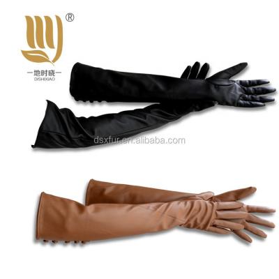 China Long Durable Fashion Style Women Sheepskin Leather Glove Lady Leather Glove Long for sale