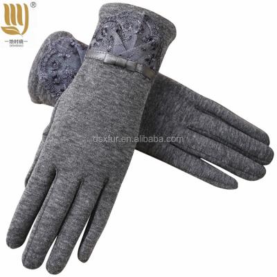 China New Style Women Cashmere Gloves Durable Female Winter Warm Leather Driving Full Finger Gloves Touch Screen Gloves For Mobile for sale