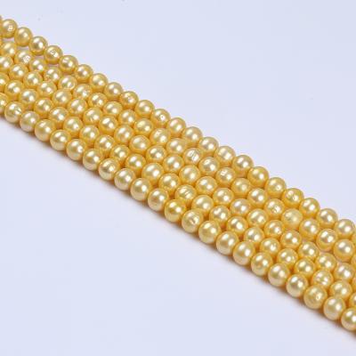 China Fashion 9-10mm Natural Gold Round Natural Freshwater Pearl Bead Strand Pearl Necklace Making for sale