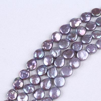 China Purple Freshwater Coin Pearl 40cm Round Freshwater Coultured Pearls Strand for sale