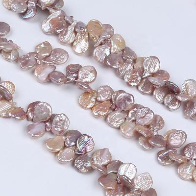 China Pearl Wholesale 15-16mm Coin Shape Natural Purple Freshwater Pearl With Tail Strand for sale