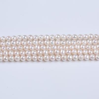 China Wholesale Pearl String 7.5mm White Oval Shape Natural Freshwater Pearl Pearl for sale