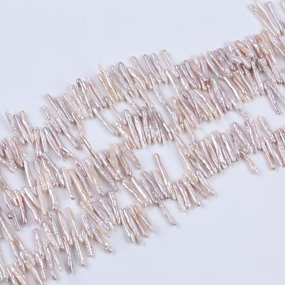 China High Quality Pink Freshwater Top 3.8*27mm Toothpick Hole Pearl Strand Pearl Strand Chains For Jewelry Making for sale