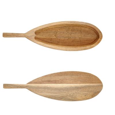 China Food Serving Amazon Hot Sales Acacia Wood Leaf Tray Wooden Serving Trays For Serving for sale