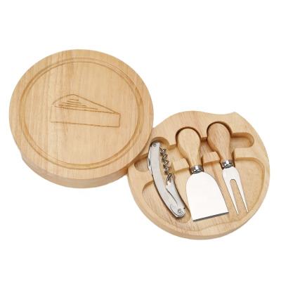 China Sustainable natural rubber wooden cheese board with cheese knives and corkscrew cheese tool kit with hidden cutlery drawer for sale