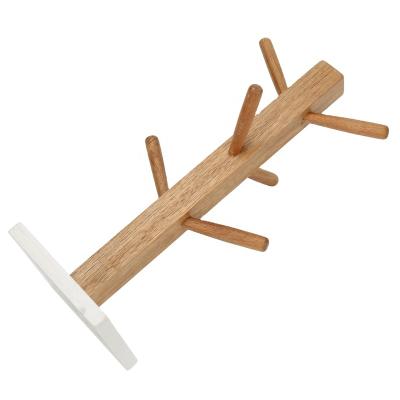 China Six Square Modern Solid Acacia Wood Hooks Coffee Cup Trees With Marble Bottom Rack for sale