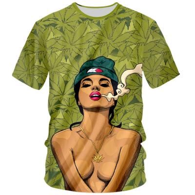 China Free Sample Anti-wrinkle New Fashion 3D Natural Herbal Green Leaves Colorful Round Neck Top T-Shirt Breathable And Quick-drying for sale