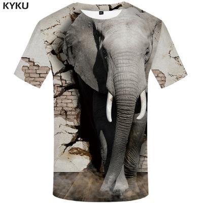 China Casual Abstract Print Gray Tshirt Printed Mens Clothing 3D Wall T-shirt Fast Delivery Elephant Anti-Wrinkle Shirts Men Funny Animal Tshirts for sale