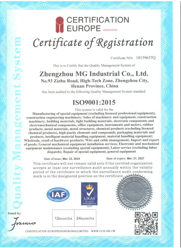 ISO9001:2015 - Zhengzhou MG Industrial Co.,Ltd
