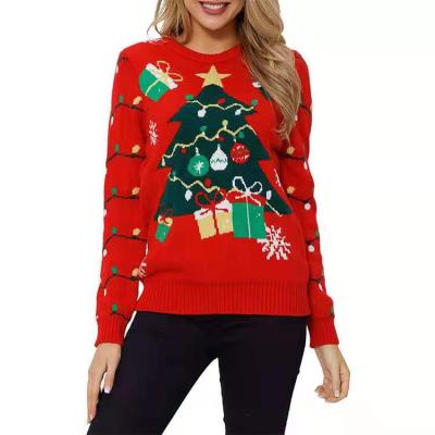 China New Custom Loose Casual Anti-wrinkle Christmas Tree Snowman Knitted Sweater Women Christmas Sweater for sale