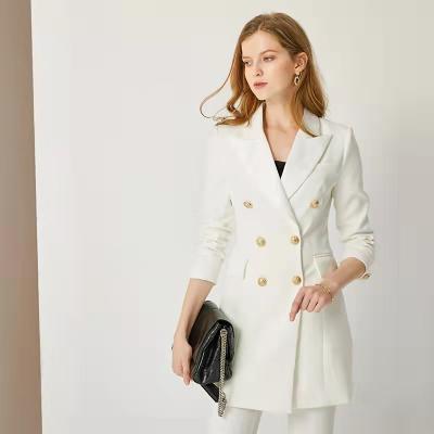 China Anti-Wrinkle Clothing Manufacturer New Design Autumn Lapel White Long Sleeve Suit Coat Women for sale