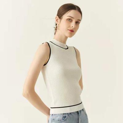 China New Factory Custom Women's Casual White Round Neck Ribbed Knitted Sweater Women's Sweater Vest Anti-wrinkle for sale