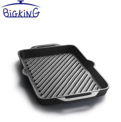 China Easily Cleaned Double Ear Rectangle With Grit Cast Iron Pan 38*26 for sale