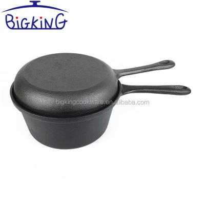 China Sustainable Cast Iron Double Use Sauce Pan With Type Cast Iron Skillet Lid for sale