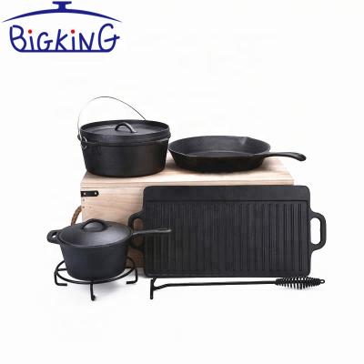 China Sustainable popular cookware sets kitchenwaresets cast iron pots and pans set for camping for sale