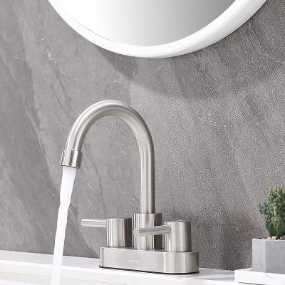 China Factory 2 Handles 15YRS OEM/ODM Nice Satin Brushed Metered Bathroom Faucets Hose Mixer Tap Basin Faucet For Bathroom for sale