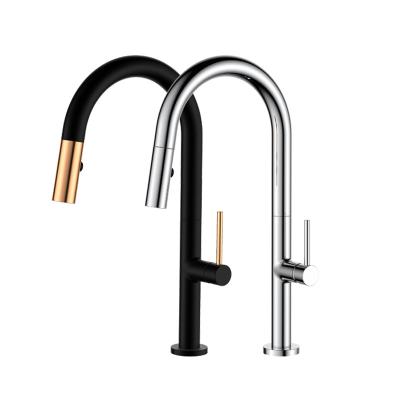 China Pull Out New Modern Business Hotel Spray Brass Stainless Steel Luxury Brushed Bronze Kitchen Faucets Pull Down Knurling Pull Down for sale