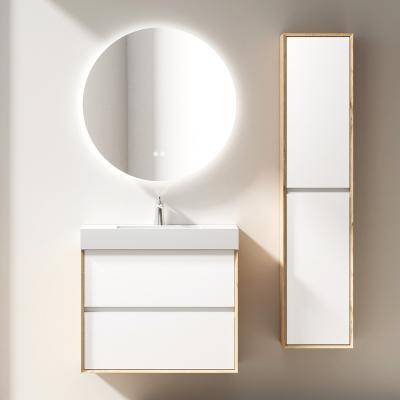 China 15YRS OEM/ODM Modern Waterproof Factory Single Sink In-Wall Cabinet With Sliding Door Water Resistant Bathroom Cabinet With Light Mirror for sale