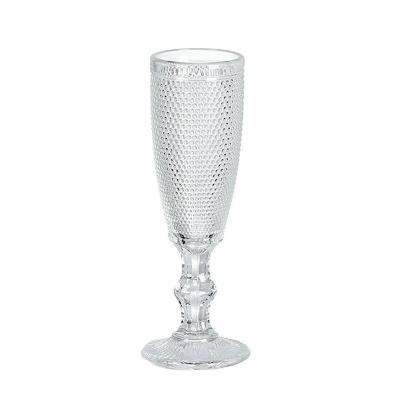 China 150ml 5oz Vintage Glass Goblet Glassware Embossed Clear Flutes Wedding Embossed Champagne Glass Cup For Party for sale