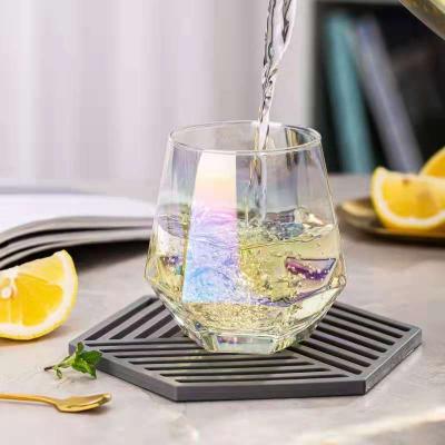 China Cheap Colorful Stone Hexagon Crystal Stemless Geometric Wine Glass Hexagon 300ml Thick Bottom Shot Glass Whiskey Cup for sale