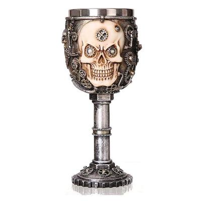 China Creative Vintage Stainless Steel Coating Coffee Glass Resin Skull Embossed Head Embossed Wine Glass Goblet for sale