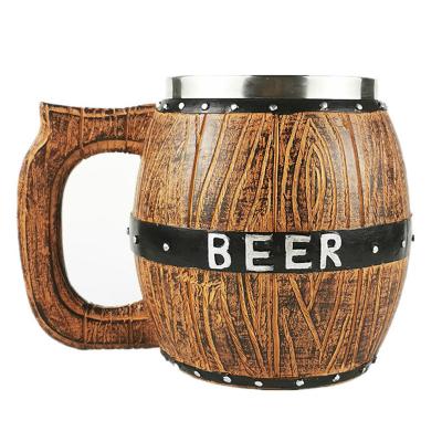 China Best Selling Modern Stainless Steel Simulation Barrel Style Beer Mugs Wooden Beer Mugs With Handle for sale