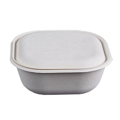 China 8inch Large Capacity Anti-slip Square Biodegradable Sugarcane Paper Pulp Bowl Bagasse Disposable Bowl With Lid Cover for sale