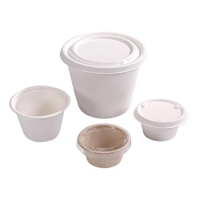 China Wholesale 1-16oz Fries Cup 100% Biodegradable Anti-Slip Immersion 80ml 2oz 5oz Bagasse Sauce Cup With Lid for sale