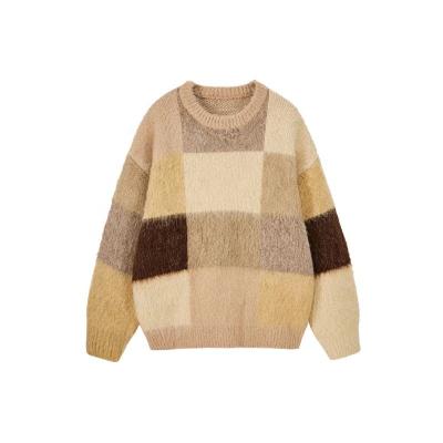 China Breathable Rainbow multicolor checkered mohair cashmere teenager pullover loose casual womens sweater for sale