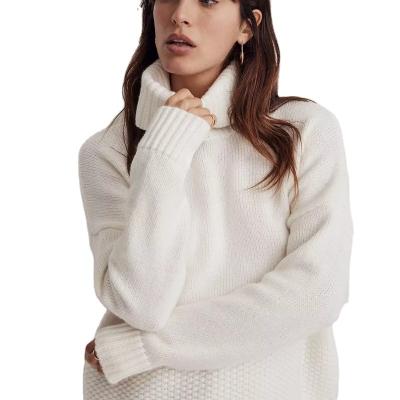 China Anti-wrinkle winter Autumn white new heavy merino wool blend cashmere ladies sweater turtleneck pullover sweater for women for sale