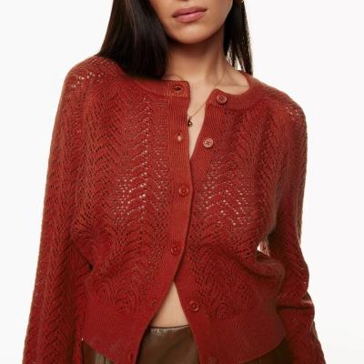 China Anti-Shrink OEM and ODM red women's Winter Street Wear London Classic Knitting Top Soft Cotton Fancy Shawl Cardigan Sweaters for sale