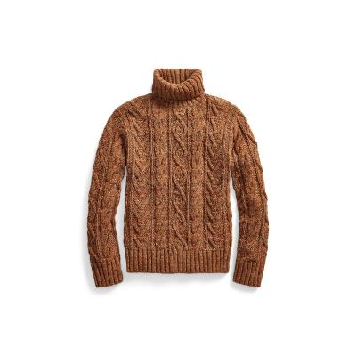 China Anti-wrinkle 2023 Custom Long sleeves brown pure colour casual with ribbed-knit high neck cuffs knitted turtleneck mans sweater for sale