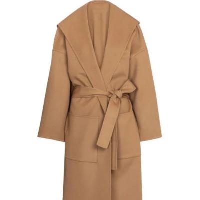 China Breathable 2023 winter 100% cashmere Handmade long cardigan camel-colored Cashmere Coat With hood womens sweater for sale