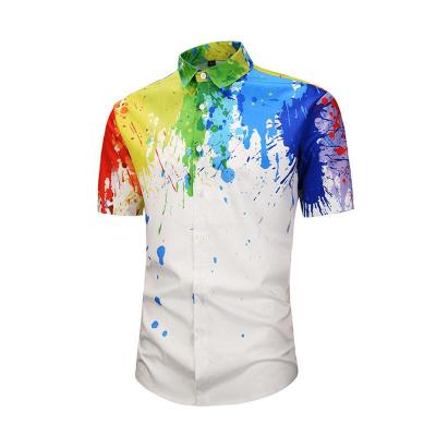 China New Men's Anti-pilling Business Casual Shirt Street Splatter Printing Short Sleeve Hawaiian Beach Shirt for sale