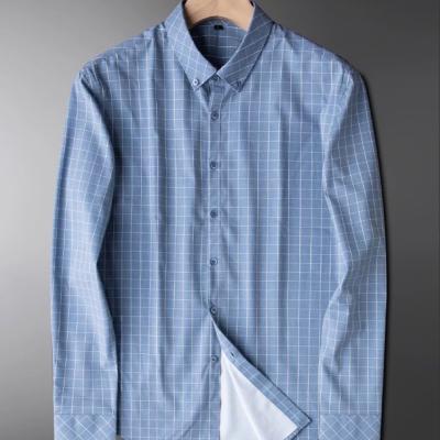 China Plaid youth professional shirts anti-pilling men's shirts classic men's lightweight business shirts that does not require ironing trend thin long sleeve for sale