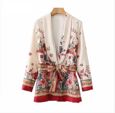 China European and American wholesale Anti-wrinkle spring and summer women's new with belt printing casual suit coat for sale