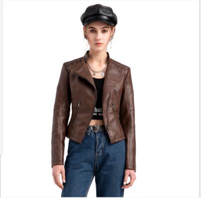 China New Anti-wrinkle spring and autumn women's leather jacket thin slim women's motorcycle jacket for sale