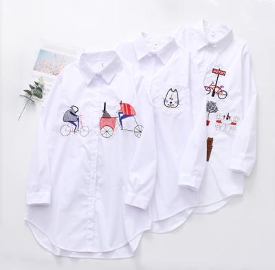 China Anti-pilling new Harajuku embroidered white shirt 2021 European and American retro FB long sleeve medium length blouse for sale