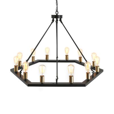 China Modern Antique Painted Metal Chandelier Lighting with 12 Lights Rustic Vintage Farmhouse Pendant Lighting for sale