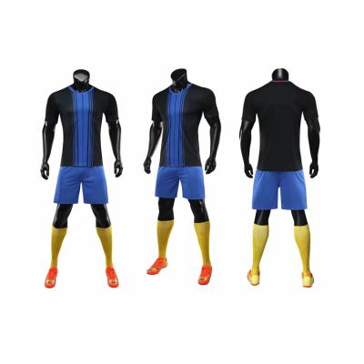 China New Model Top Quality Sportswear Sports Soccer Jersey Black And Blue Custom Made Warm Breathable Quick Dry Soccer Shirt Manufacturer for sale