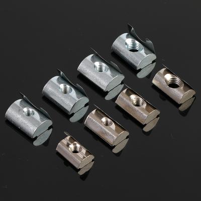 China European Standard M8 Lock Stainless Steel Rectangular Spring T Slot Nut 45-M8 Self Locking Square Nut Spring Leaf Nut for sale