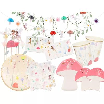 China Indoor Nicro Factory Custom Girl Princess Themed Party Fairy Birthday Baby Shower Cups Plate Napkin Decoration Supplies Tableware Kit for sale